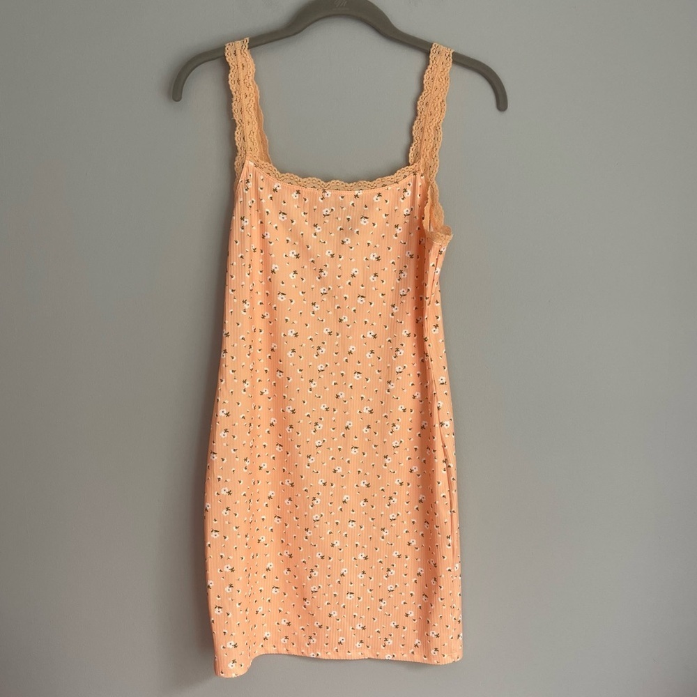 Forever 21 Orange Floral Ribbed Dress